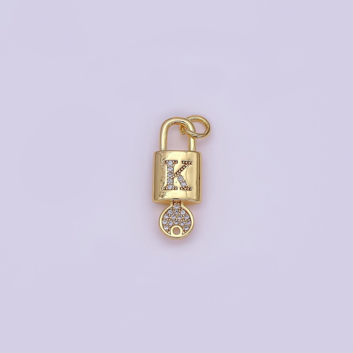 24K Gold Filled Initial Letter Micro Paved Padlock Key Charm | AF014 - AF026 - DLUXCA