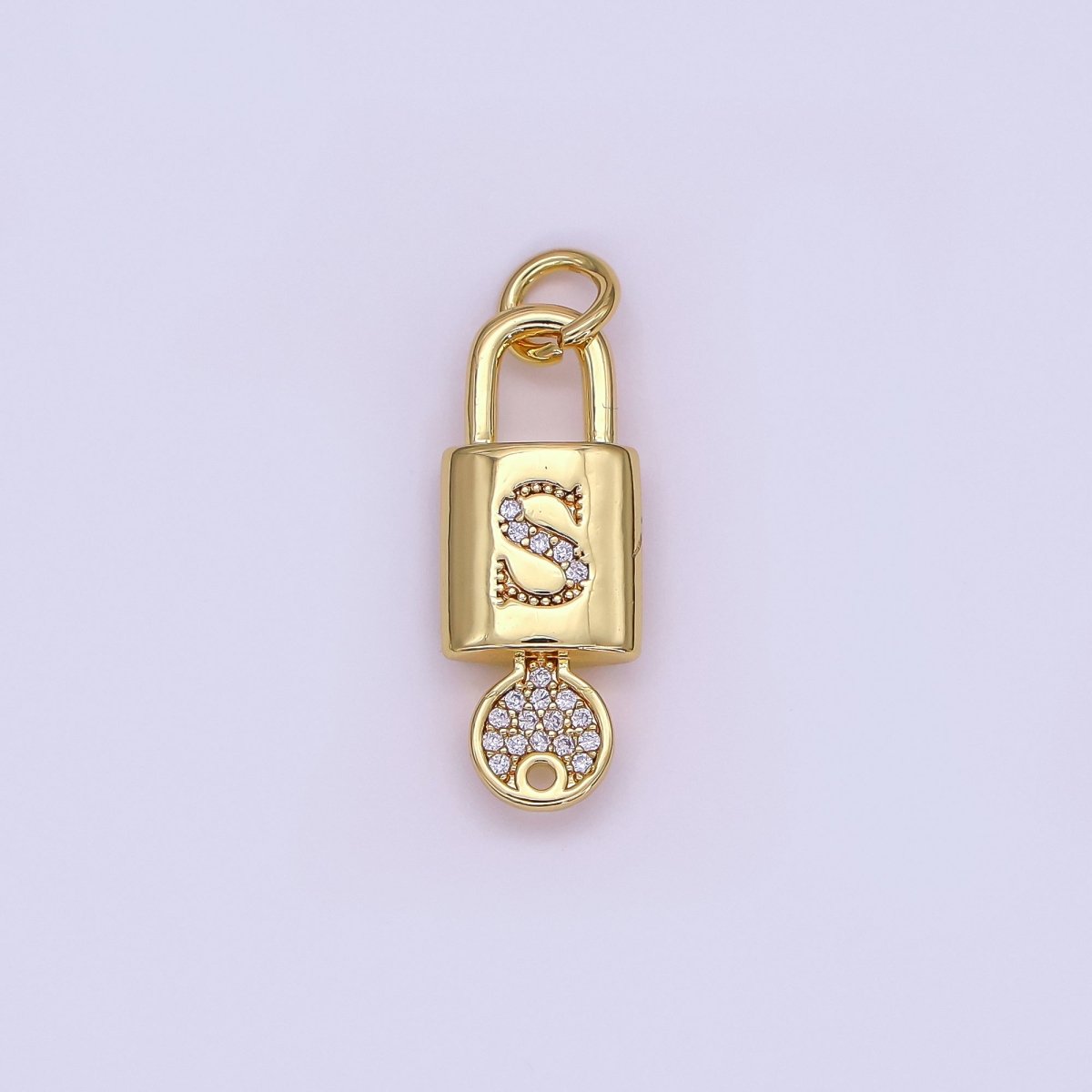 24K Gold Filled Initial Letter Micro Paved Padlock Key Charm | AF014 - AF026 - DLUXCA