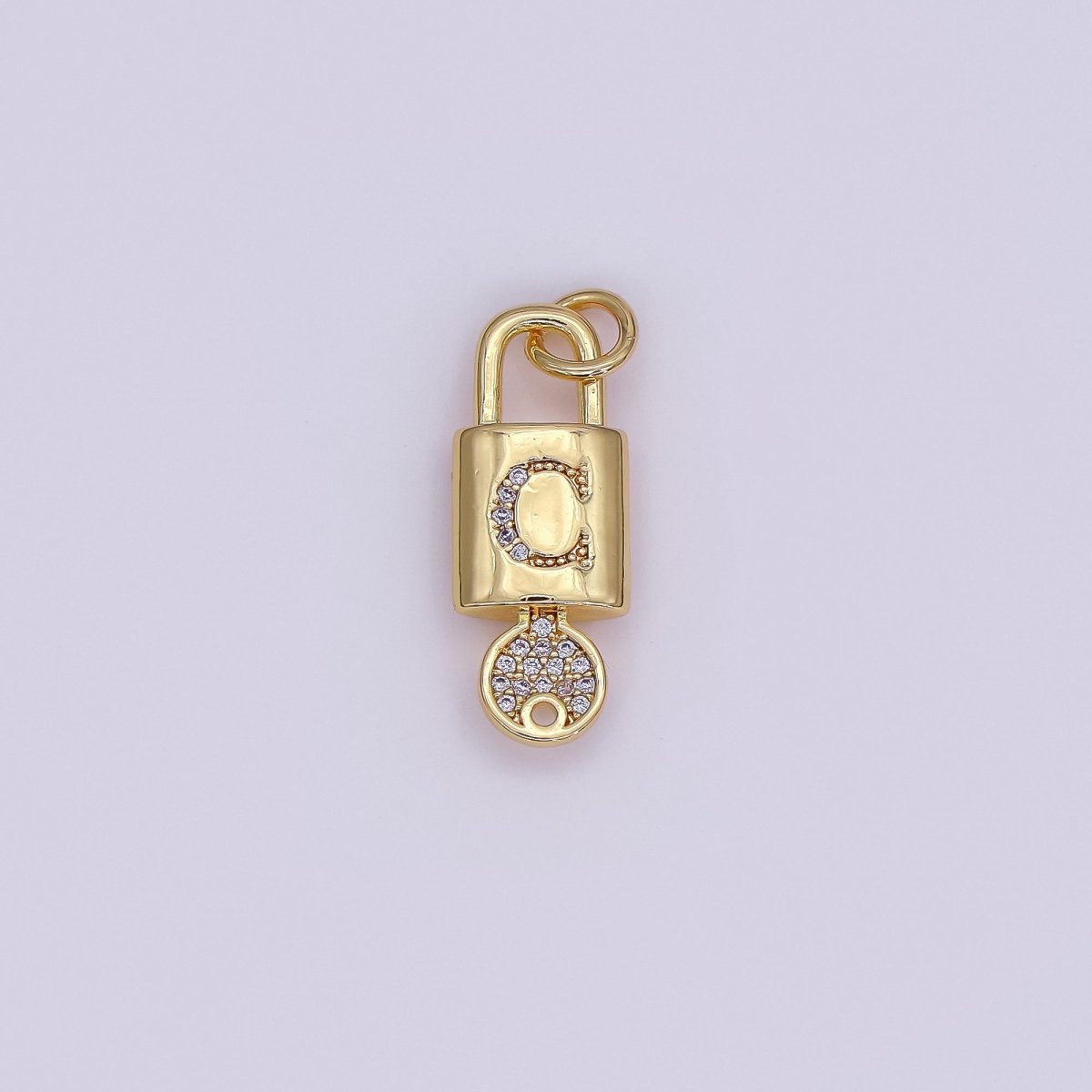 24K Gold Filled Initial Letter Micro Paved Padlock Key Charm | AF014 - AF026 - DLUXCA