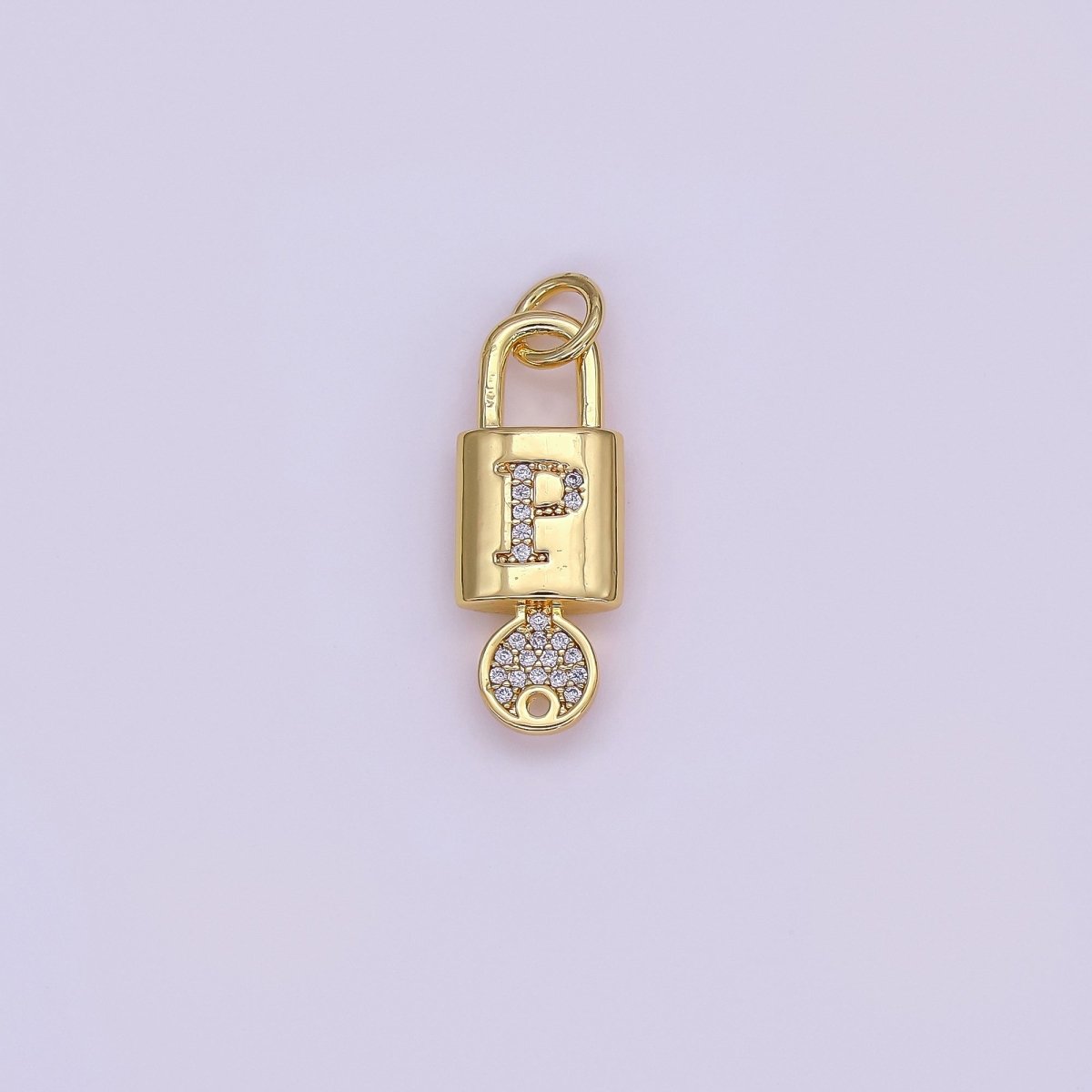 24K Gold Filled Initial Letter Micro Paved Padlock Key Charm | AF014 - AF026 - DLUXCA