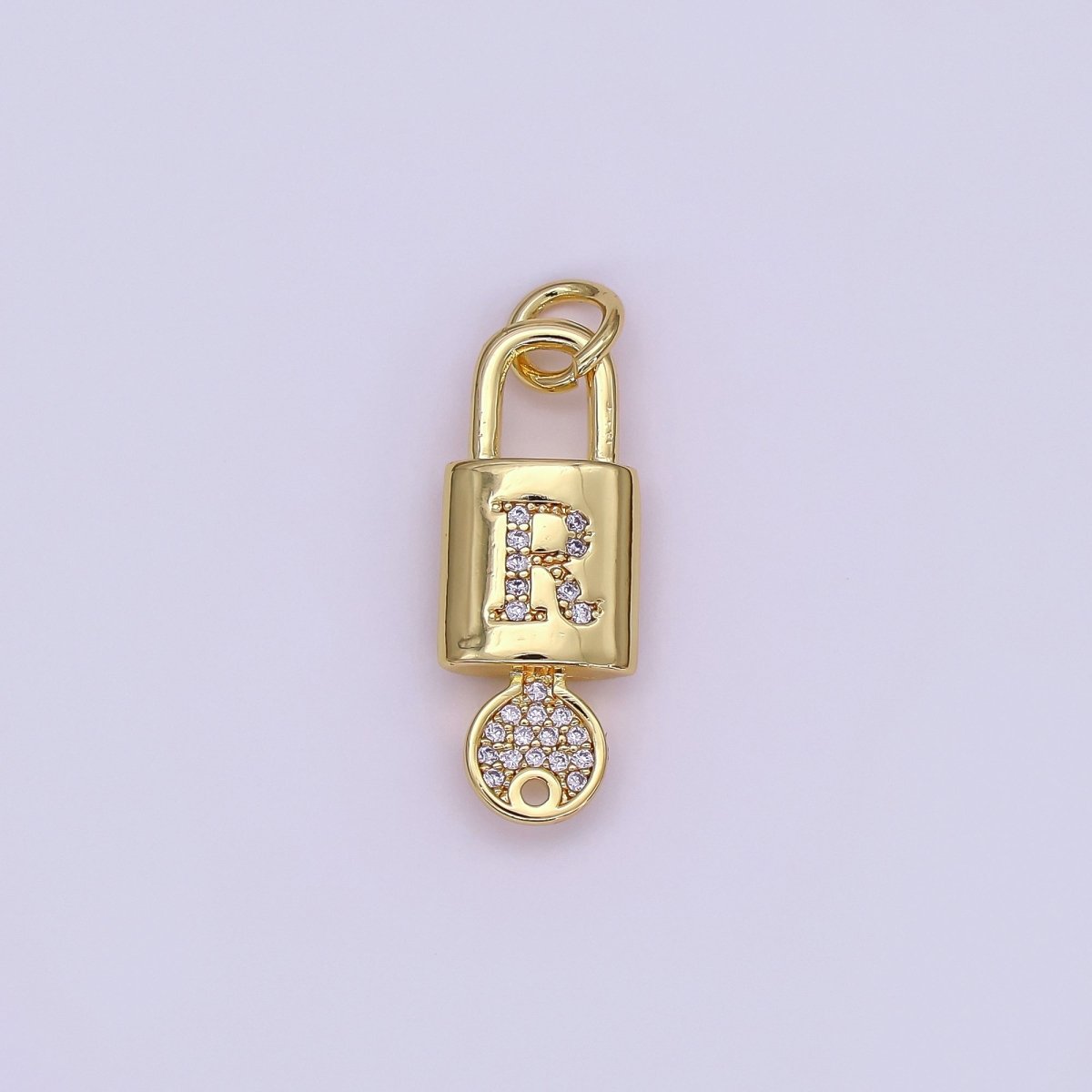 24K Gold Filled Initial Letter Micro Paved Padlock Key Charm | AF014 - AF026 - DLUXCA