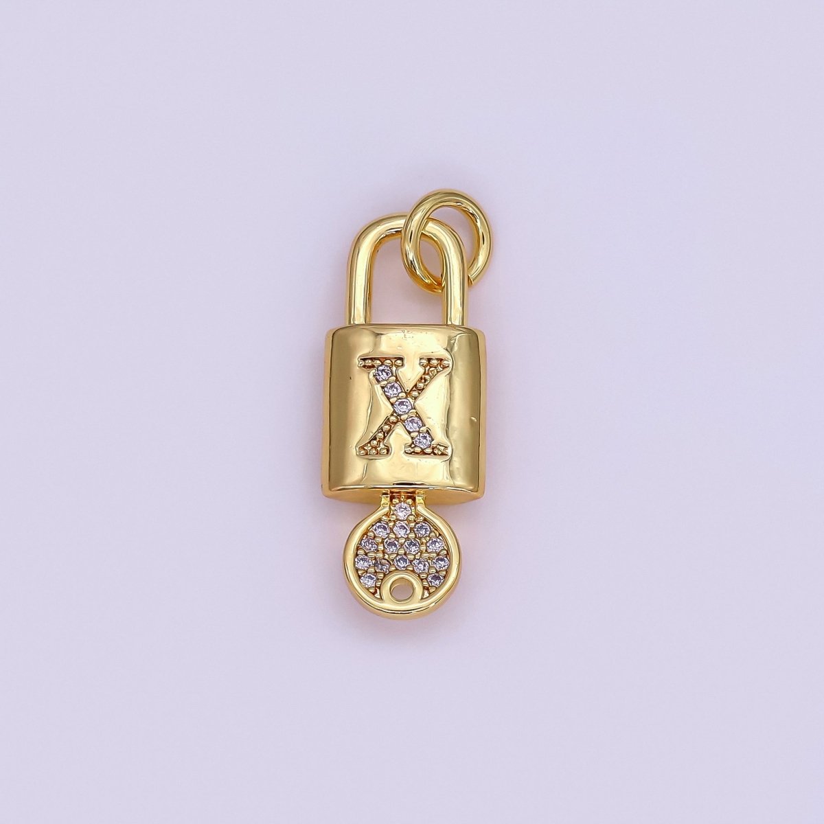 24K Gold Filled Initial Letter Micro Paved Padlock Key Charm | AF014 - AF026 - DLUXCA