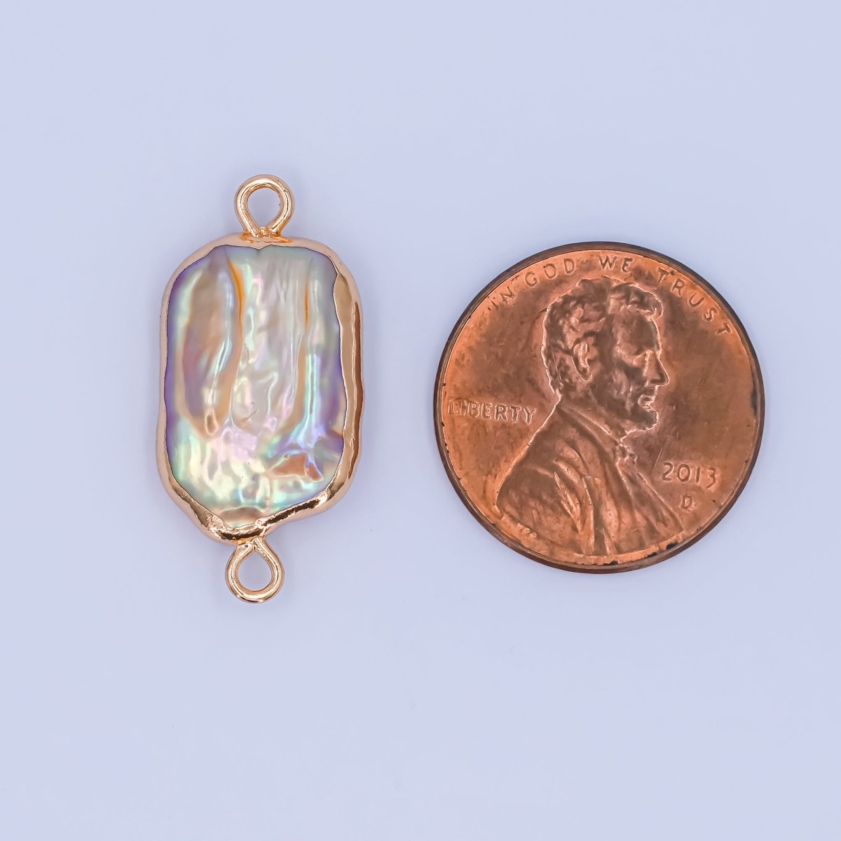 24K Gold Filled Iridescent Pastel Rectangular Biwa Freshwater Pearl Connector | P1945 - DLUXCA