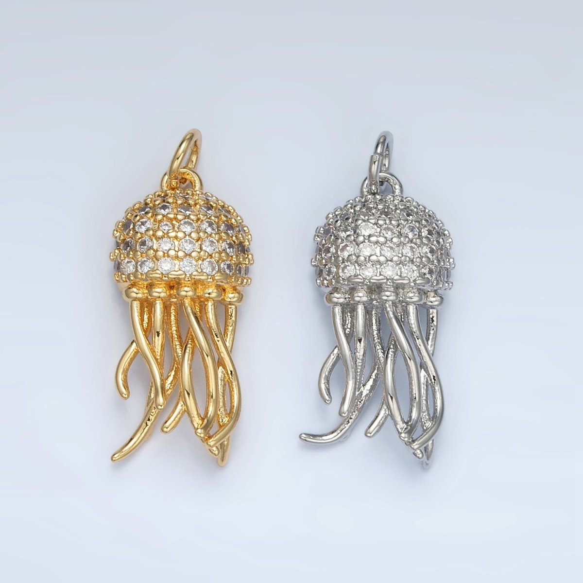 24K Gold Filled Jellyfish Micro Paved CZ Charm in Gold & Silver | AG863 - DLUXCA