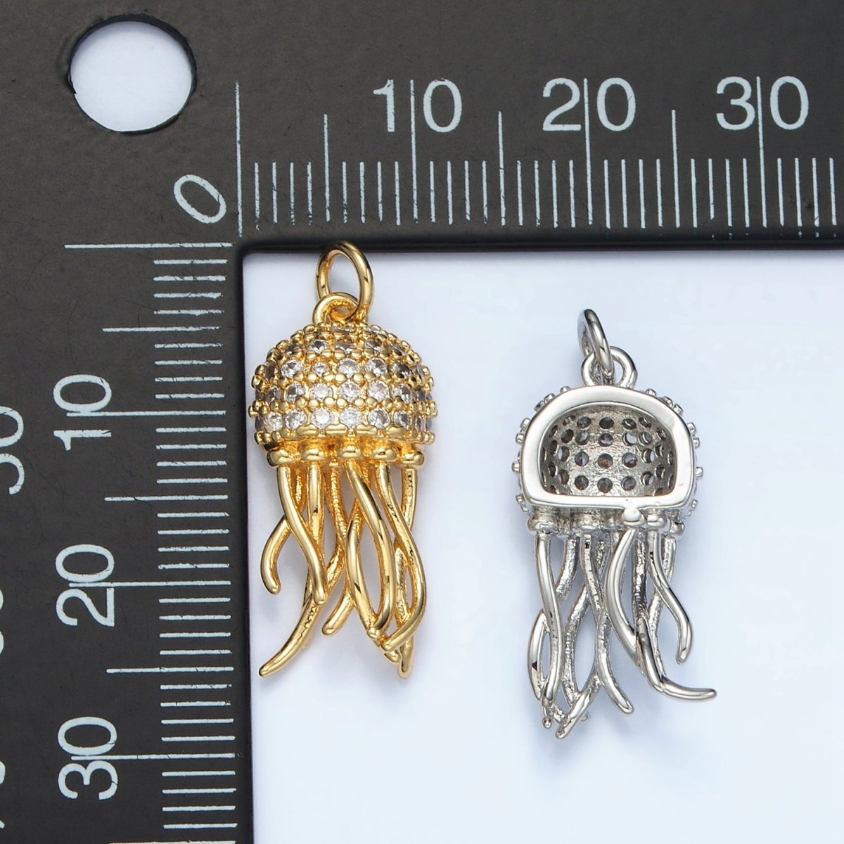 24K Gold Filled Jellyfish Micro Paved CZ Charm in Gold & Silver | AG863 - DLUXCA