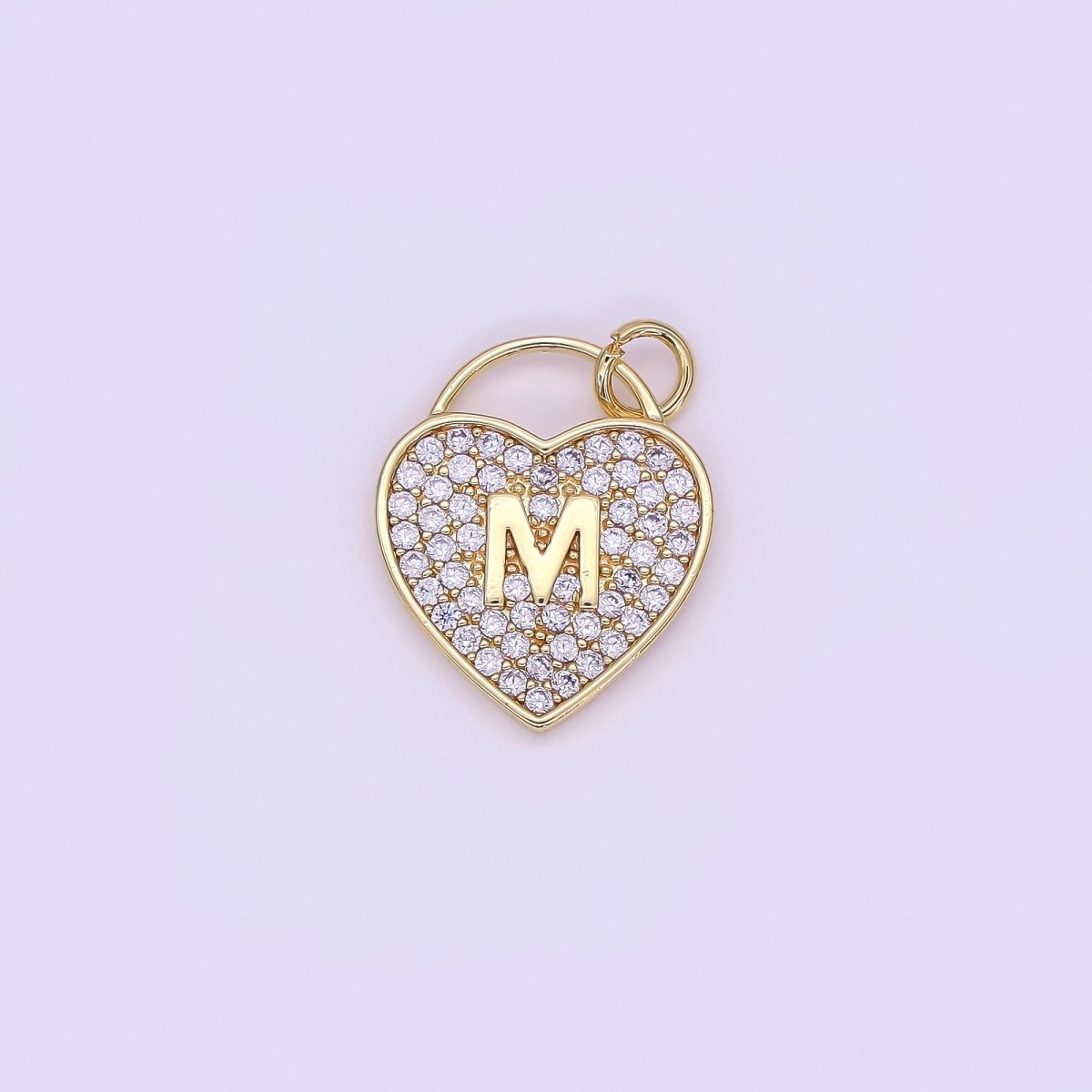24K Gold Filled Letter Initial Micro Paved CZ Heart Padlock Charm | AF001 - AF013 - DLUXCA