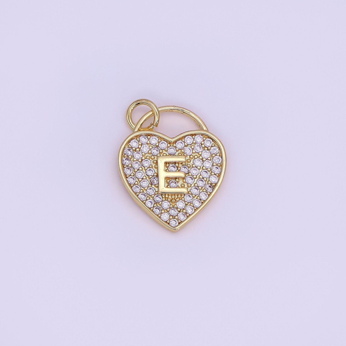 24K Gold Filled Letter Initial Micro Paved CZ Heart Padlock Charm | AF001 - AF013 - DLUXCA