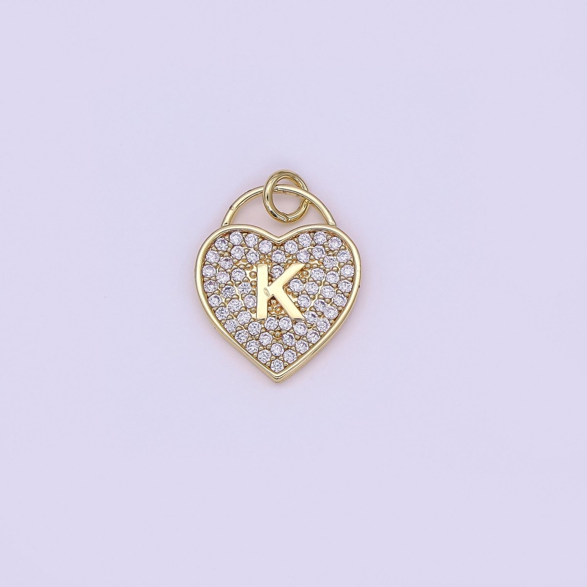 24K Gold Filled Letter Initial Micro Paved CZ Heart Padlock Charm | AF001 - AF013 - DLUXCA