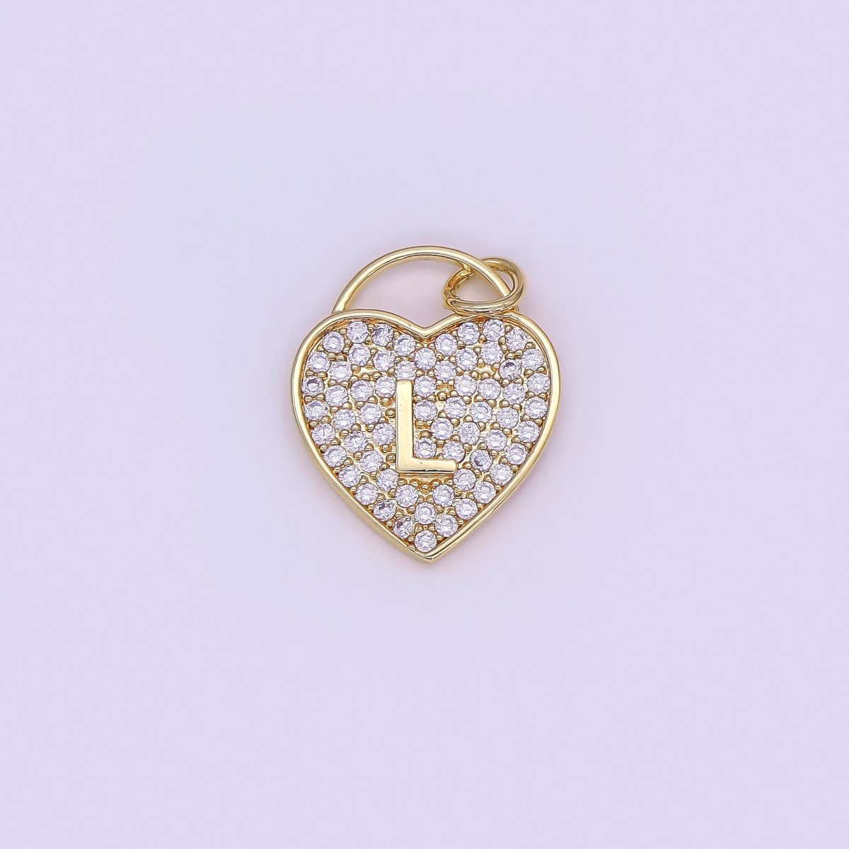 24K Gold Filled Letter Initial Micro Paved CZ Heart Padlock Charm | AF001 - AF013 - DLUXCA