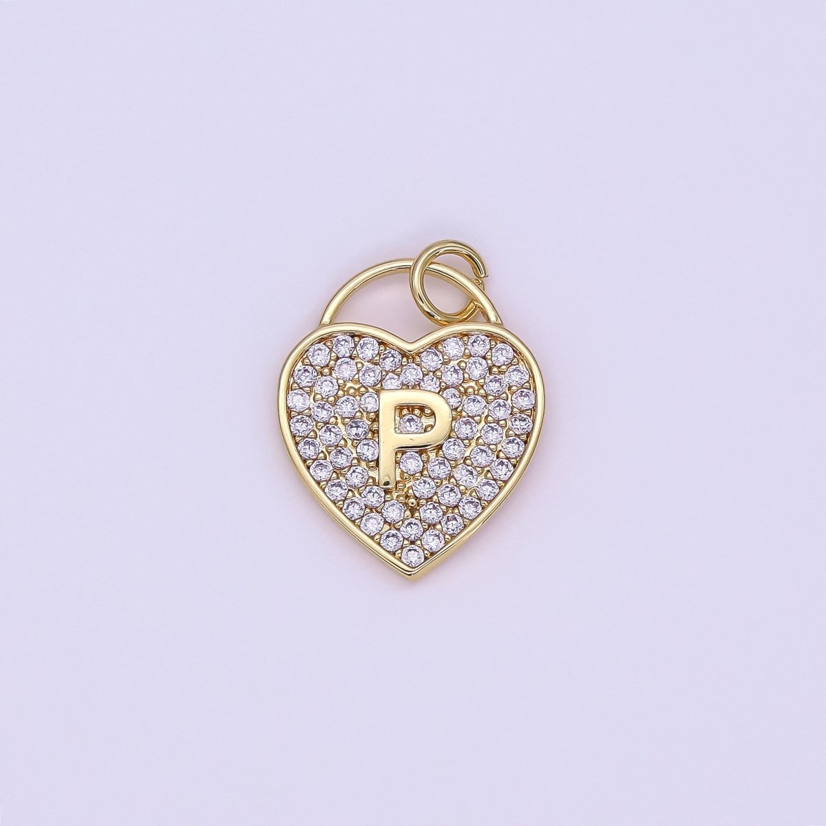 24K Gold Filled Letter Initial Micro Paved CZ Heart Padlock Charm | AF001 - AF013 - DLUXCA