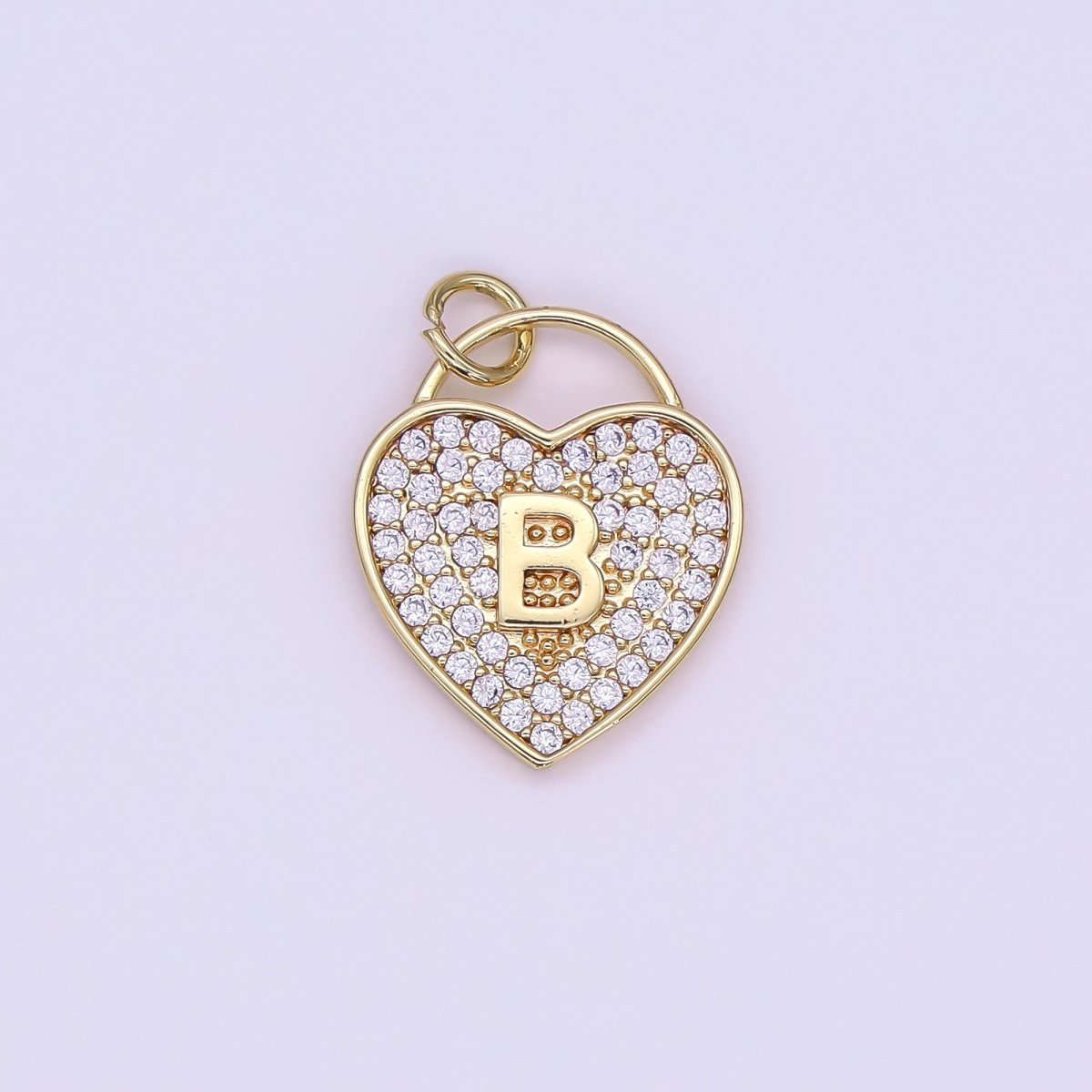 24K Gold Filled Letter Initial Micro Paved CZ Heart Padlock Charm | AF001 - AF013 - DLUXCA