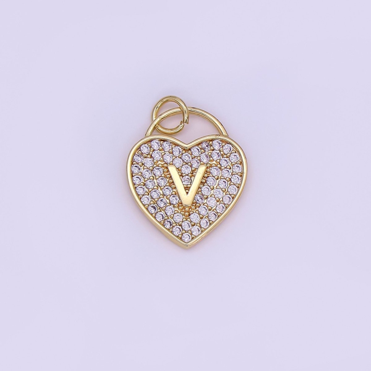 24K Gold Filled Letter Initial Micro Paved CZ Heart Padlock Charm | AF001 - AF013 - DLUXCA