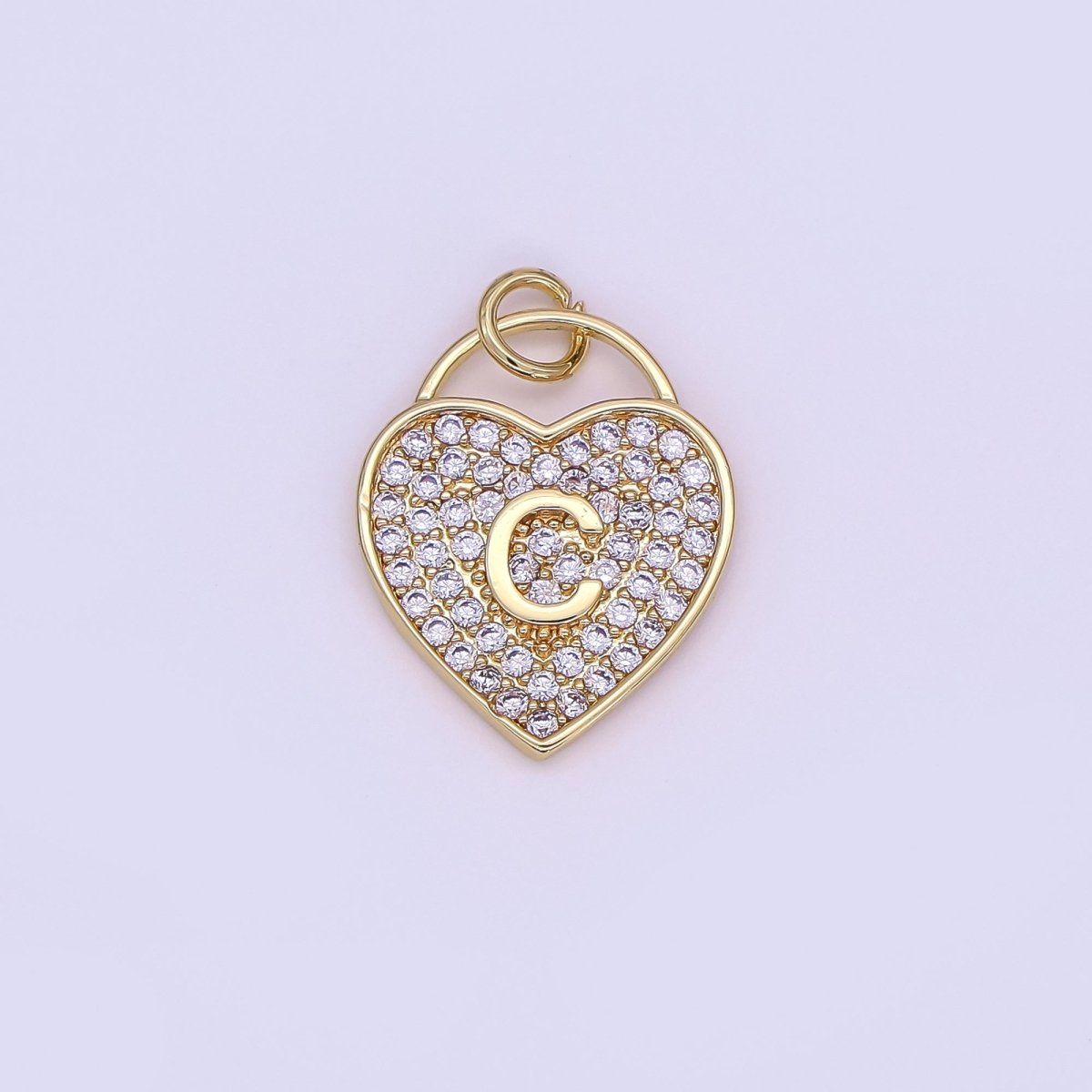 24K Gold Filled Letter Initial Micro Paved CZ Heart Padlock Charm | AF001 - AF013 - DLUXCA