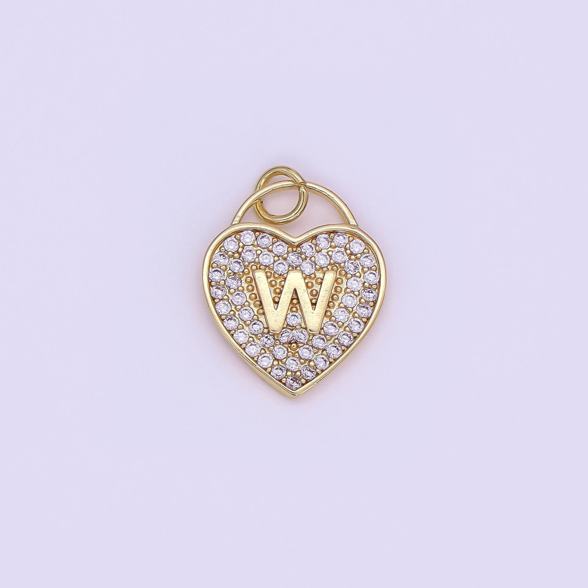24K Gold Filled Letter Initial Micro Paved CZ Heart Padlock Charm | AF001 - AF013 - DLUXCA