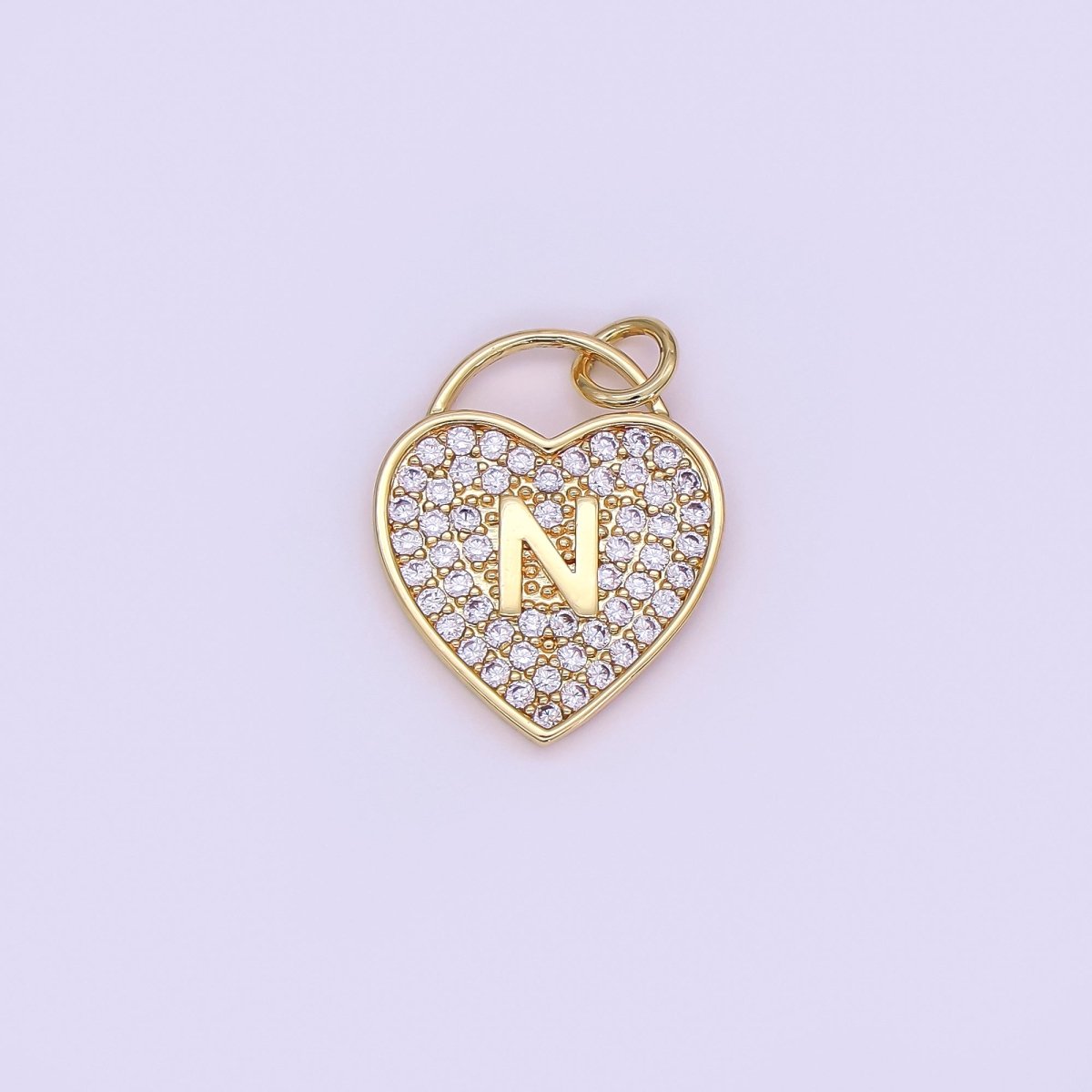 24K Gold Filled Letter Initial Micro Paved CZ Heart Padlock Charm | AF001 - AF013 - DLUXCA