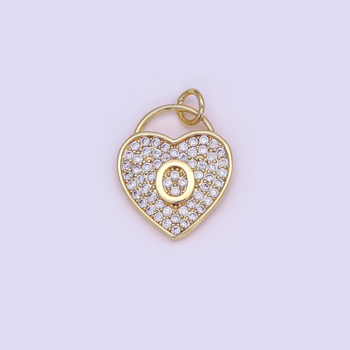 24K Gold Filled Letter Initial Micro Paved CZ Heart Padlock Charm | AF001 - AF013 - DLUXCA