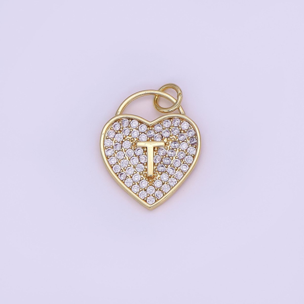 24K Gold Filled Letter Initial Micro Paved CZ Heart Padlock Charm | AF001 - AF013 - DLUXCA
