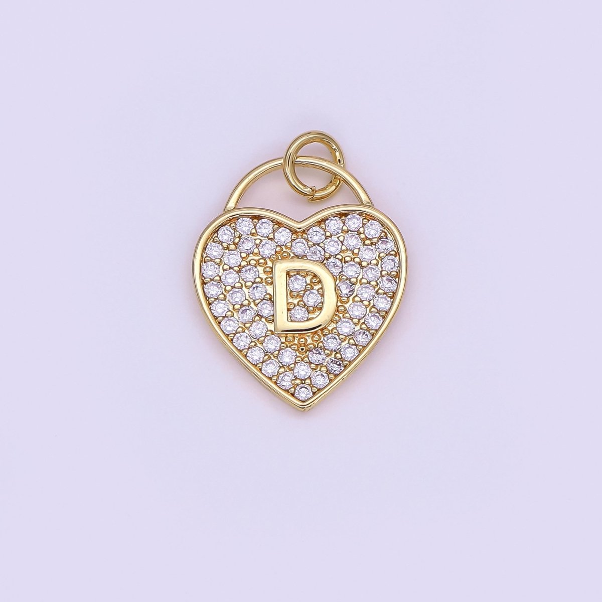 24K Gold Filled Letter Initial Micro Paved CZ Heart Padlock Charm | AF001 - AF013 - DLUXCA