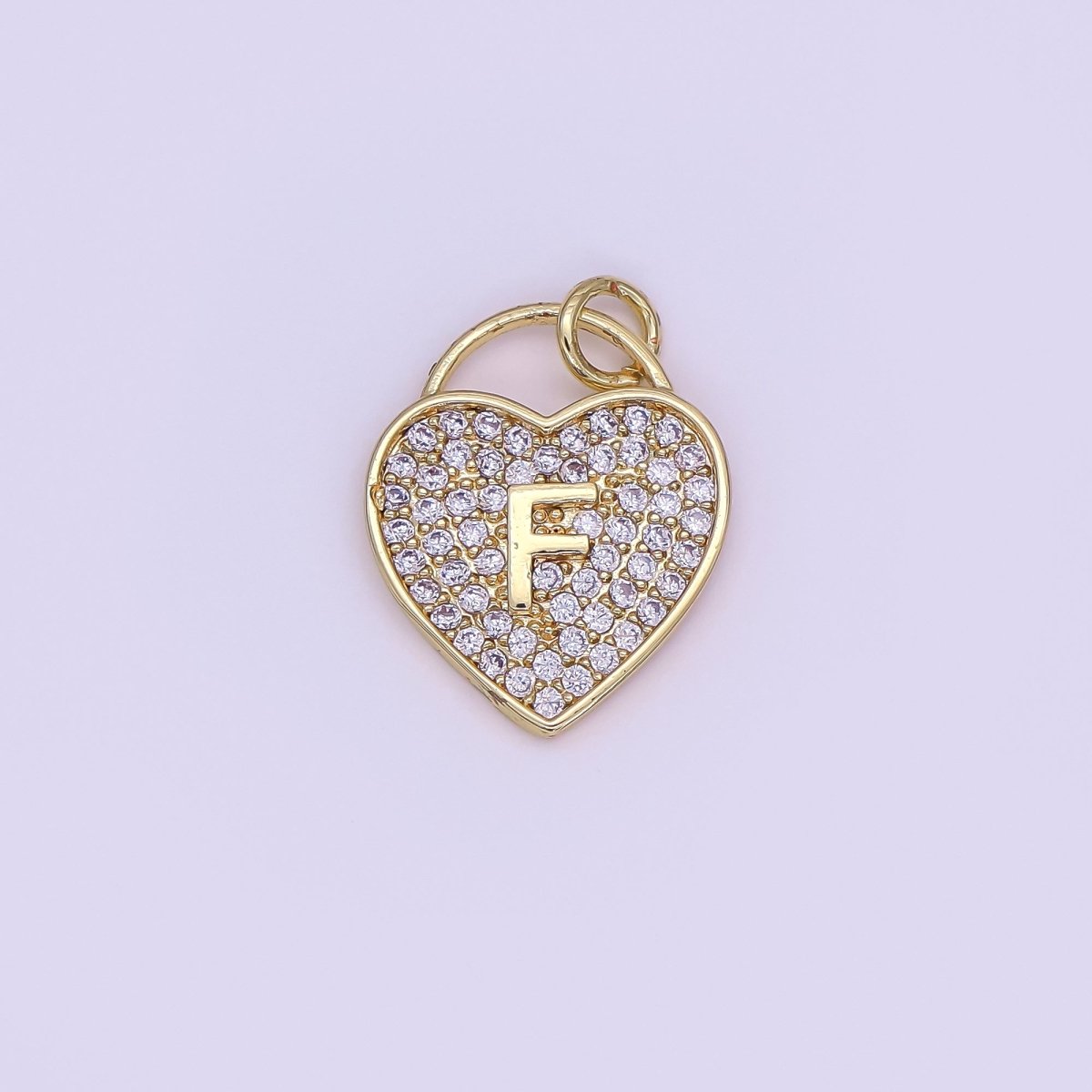 24K Gold Filled Letter Initial Micro Paved CZ Heart Padlock Charm | AF001 - AF013 - DLUXCA
