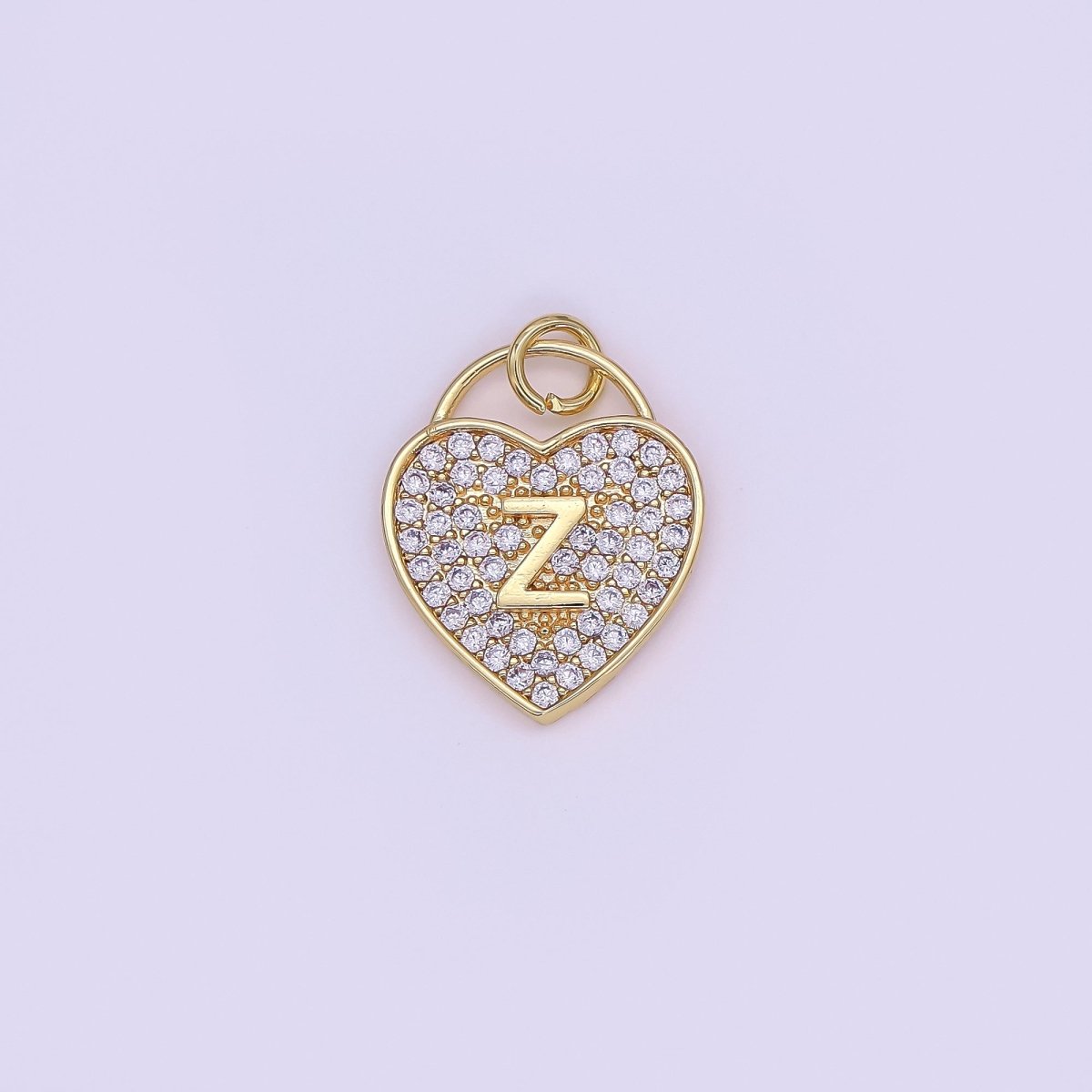 24K Gold Filled Letter Initial Micro Paved CZ Heart Padlock Charm | AF001 - AF013 - DLUXCA