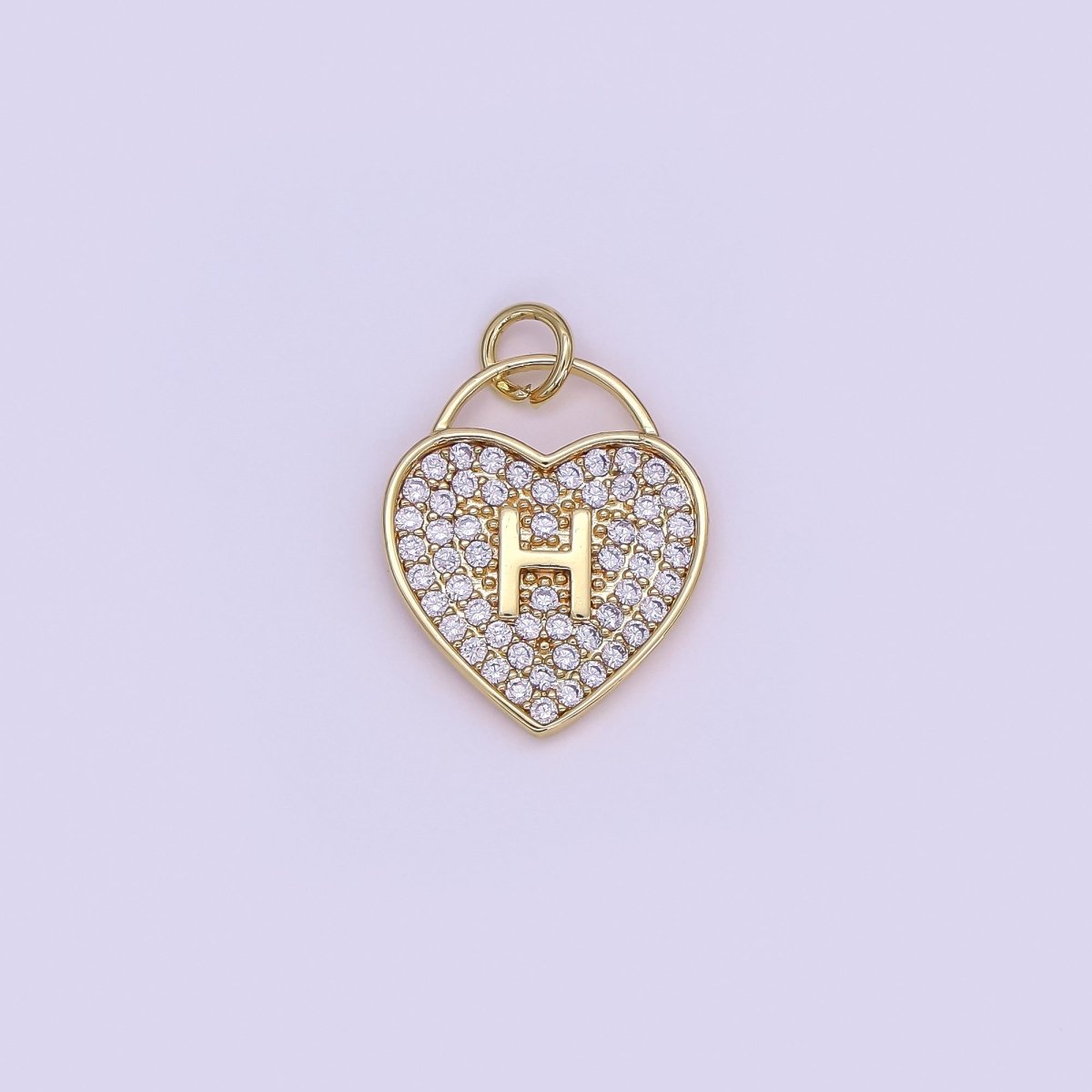 24K Gold Filled Letter Initial Micro Paved CZ Heart Padlock Charm | AF001 - AF013 - DLUXCA