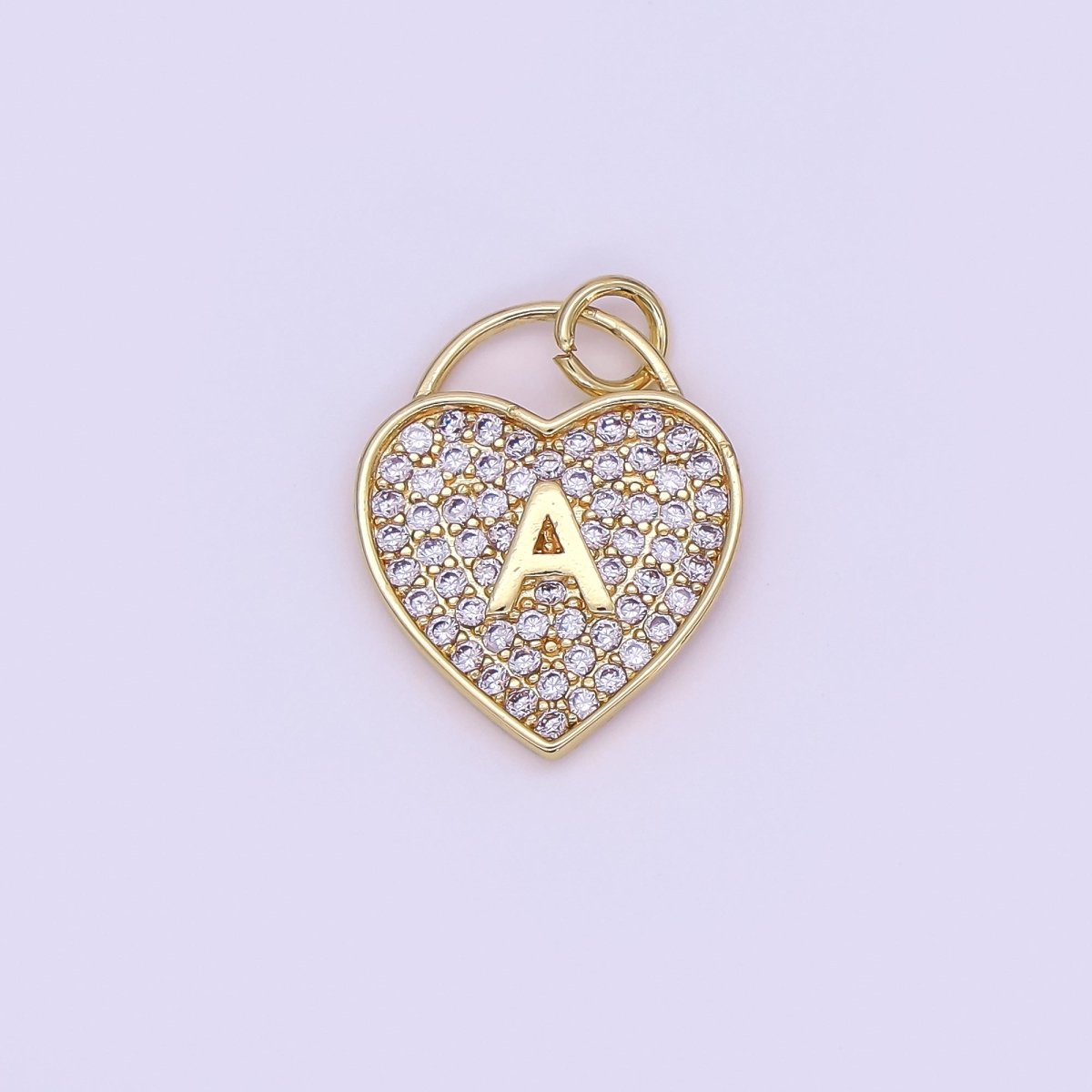 24K Gold Filled Letter Initial Micro Paved CZ Heart Padlock Charm | AF001 - AF013 - DLUXCA