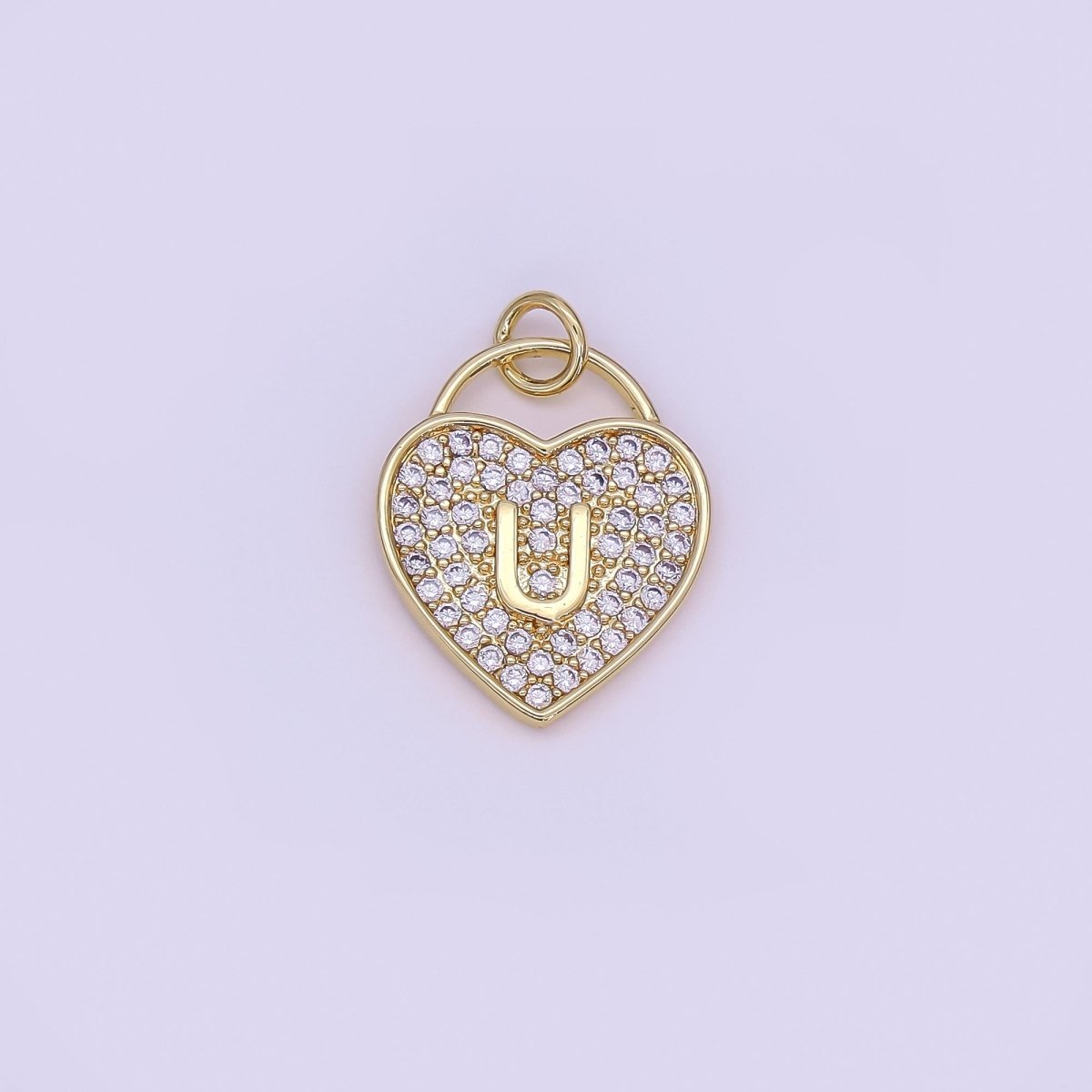 24K Gold Filled Letter Initial Micro Paved CZ Heart Padlock Charm | AF001 - AF013 - DLUXCA