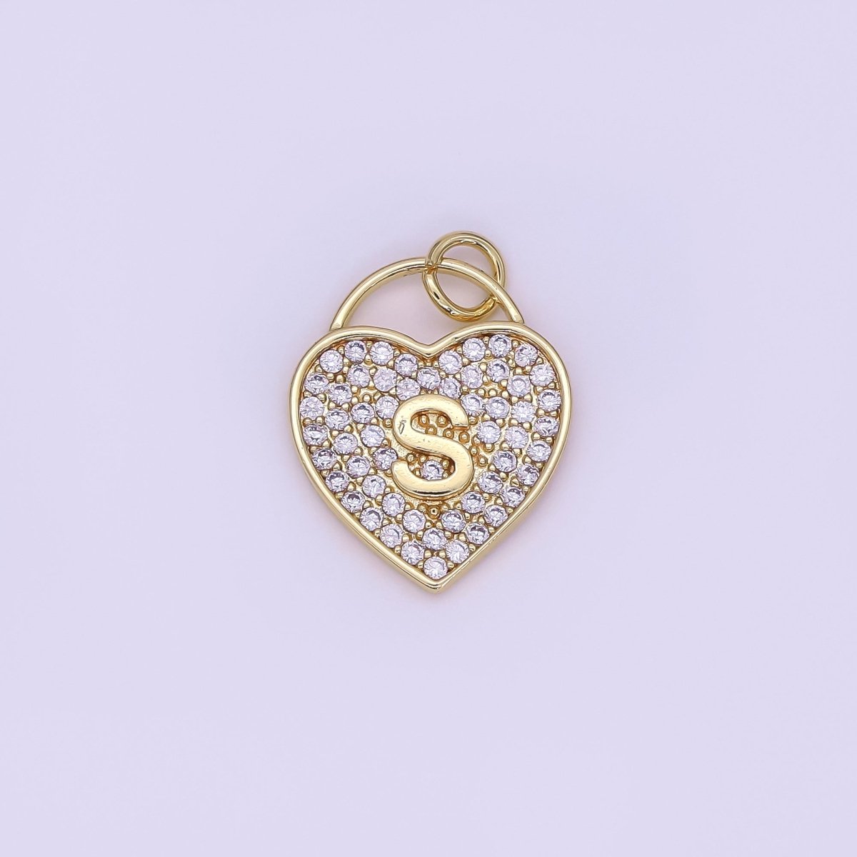 24K Gold Filled Letter Initial Micro Paved CZ Heart Padlock Charm | AF001 - AF013 - DLUXCA