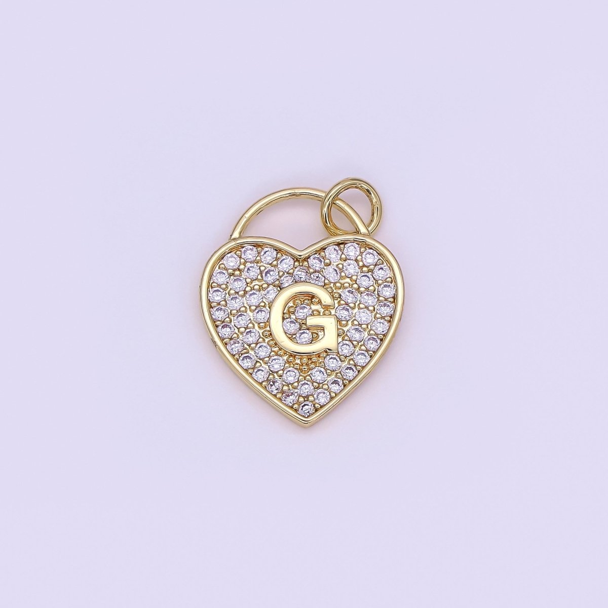 24K Gold Filled Letter Initial Micro Paved CZ Heart Padlock Charm | AF001 - AF013 - DLUXCA