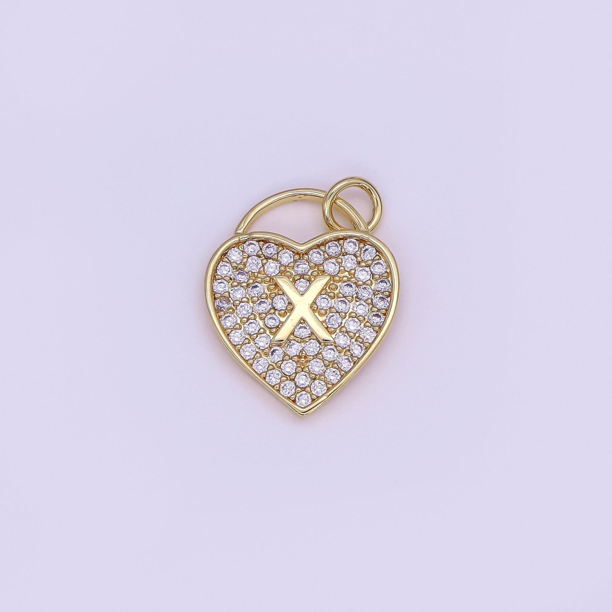 24K Gold Filled Letter Initial Micro Paved CZ Heart Padlock Charm | AF001 - AF013 - DLUXCA