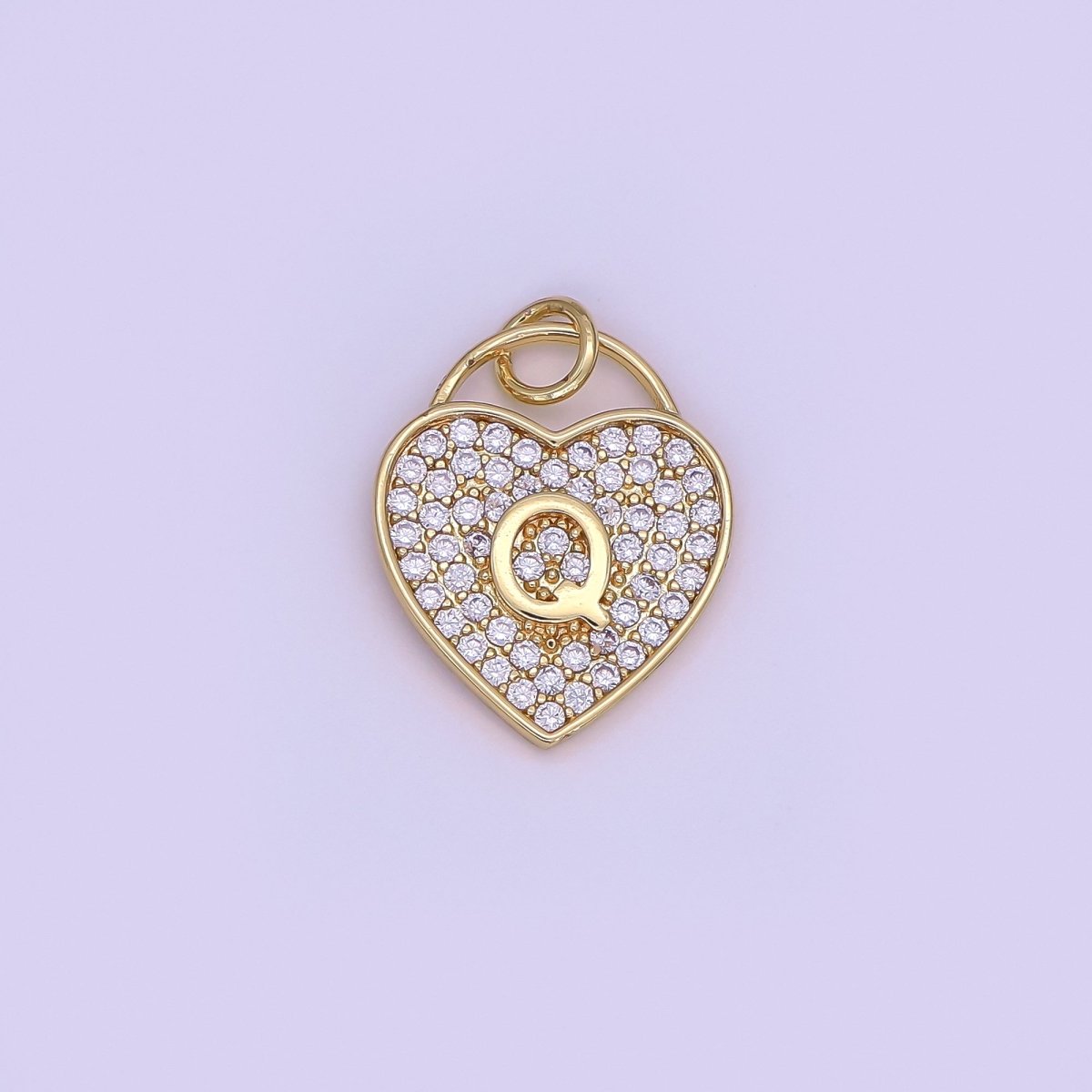 24K Gold Filled Letter Initial Micro Paved CZ Heart Padlock Charm | AF001 - AF013 - DLUXCA