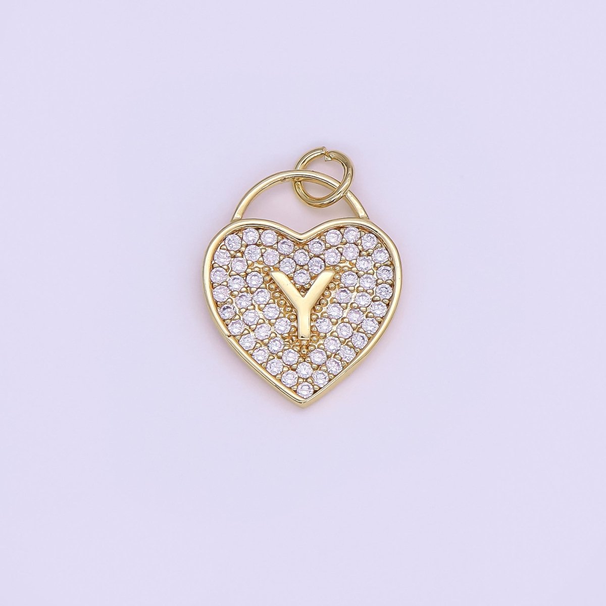 24K Gold Filled Letter Initial Micro Paved CZ Heart Padlock Charm | AF001 - AF013 - DLUXCA