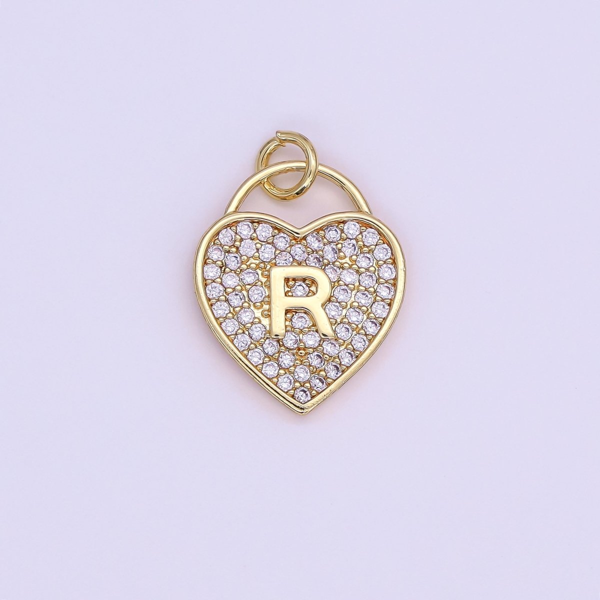 24K Gold Filled Letter Initial Micro Paved CZ Heart Padlock Charm | AF001 - AF013 - DLUXCA