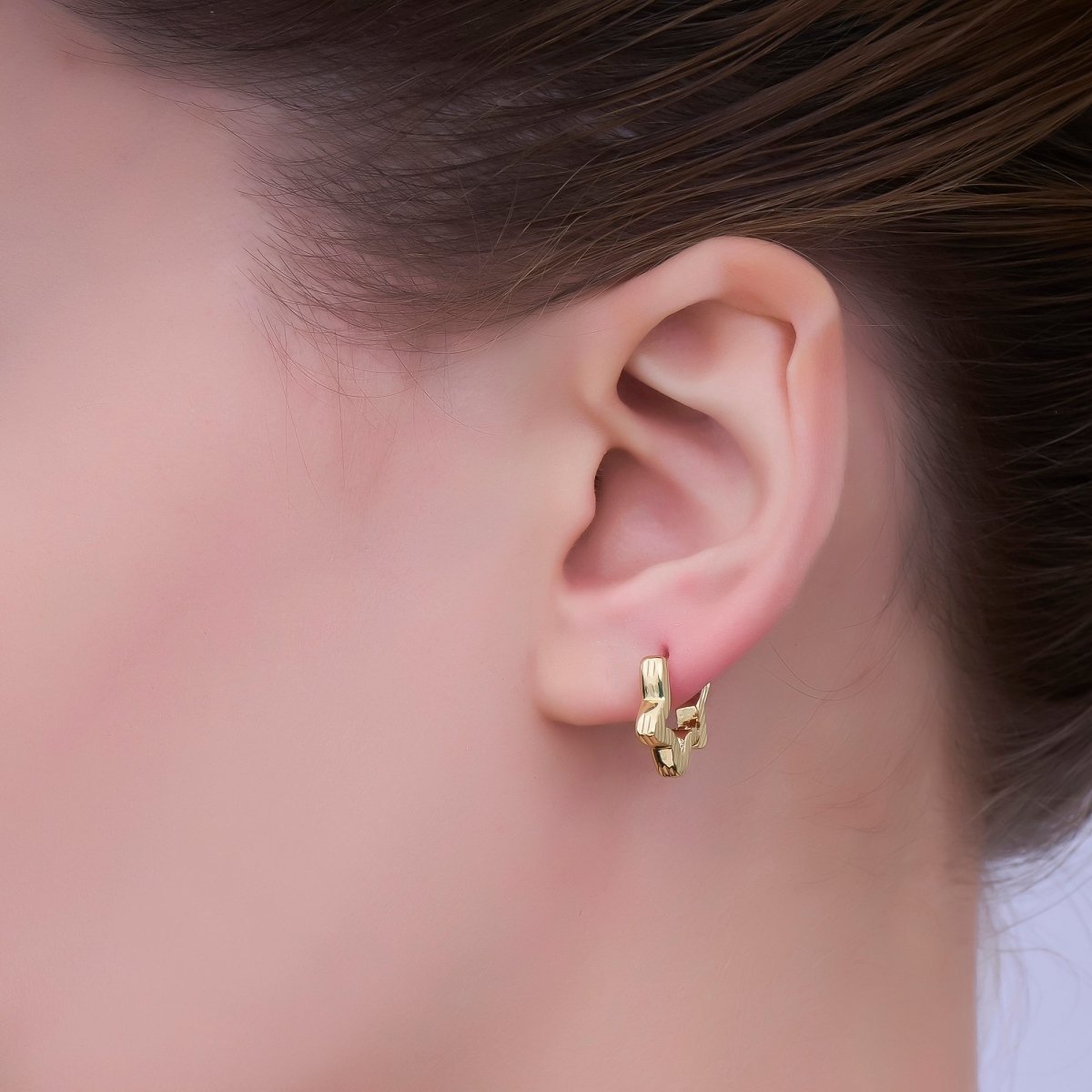 24K Gold Filled Line - Textured Star Hoop Earrings | AD1001 - DLUXCA