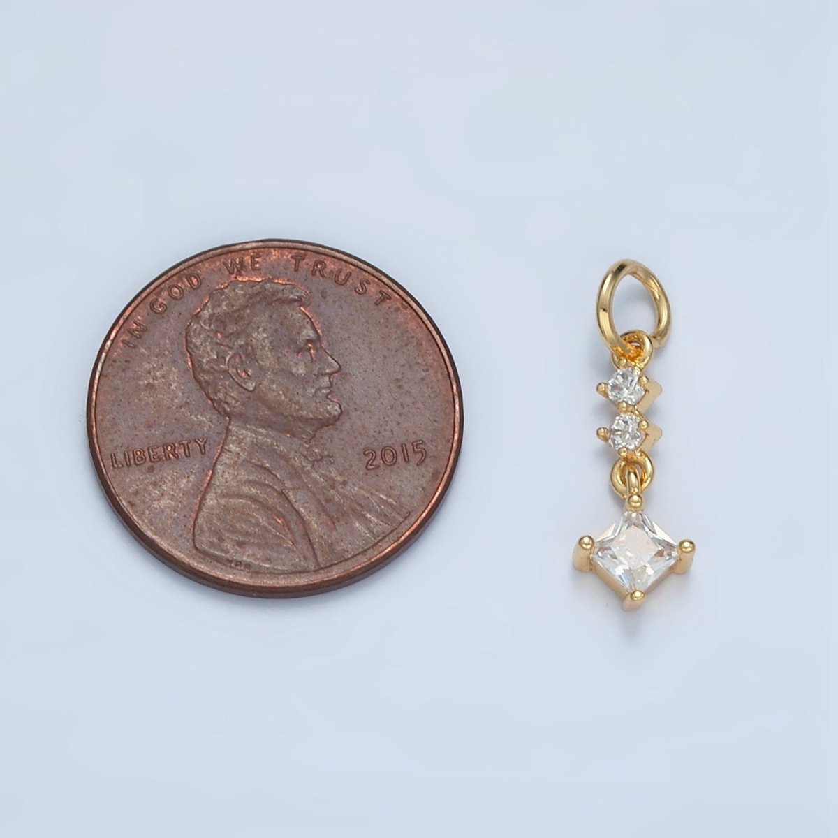 24K Gold Filled Linear Clear CZ Rhombus Drop Charm | E738 - DLUXCA