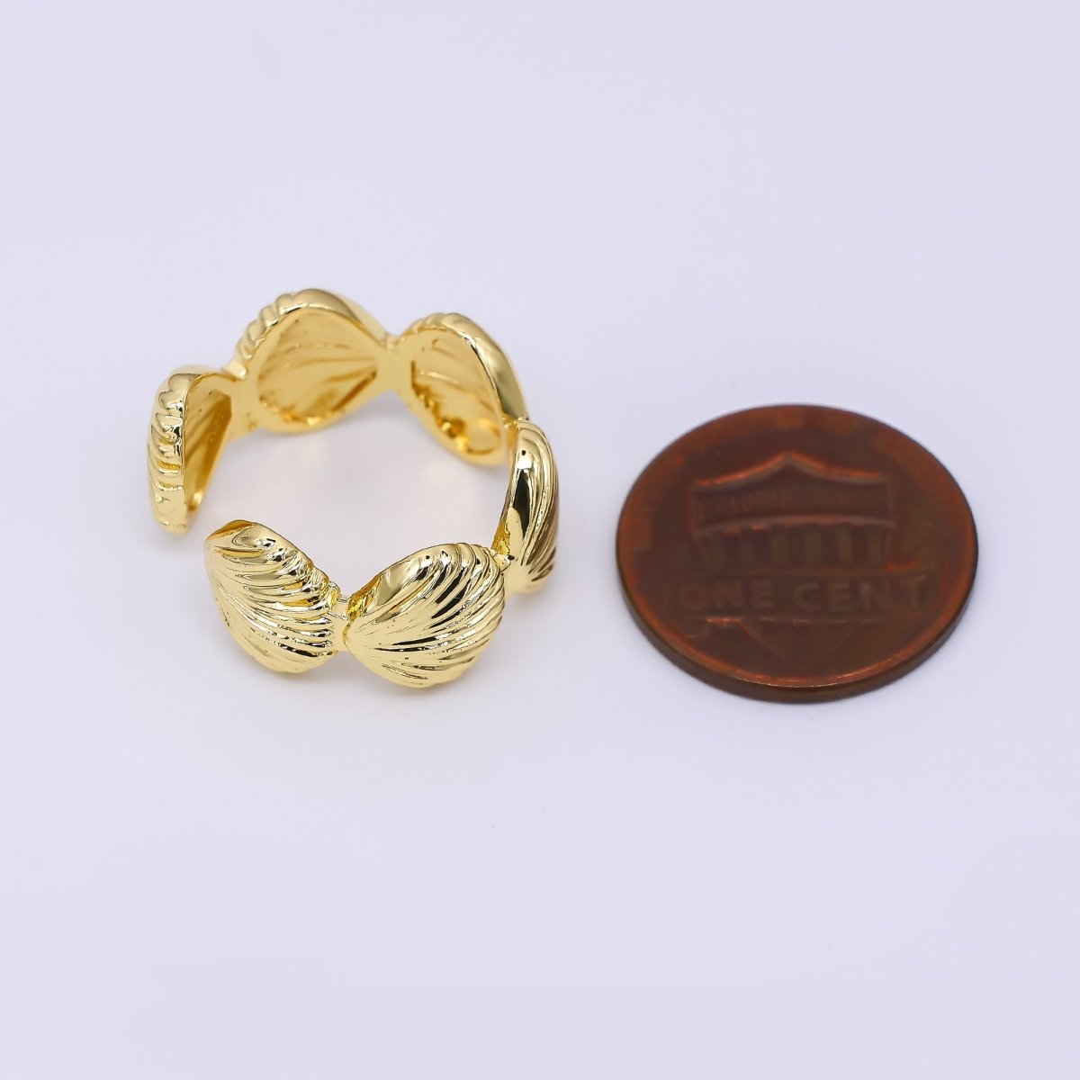 24K Gold Filled Linked Sea Clam Shell Adjustable Open Ring | O1462 - DLUXCA