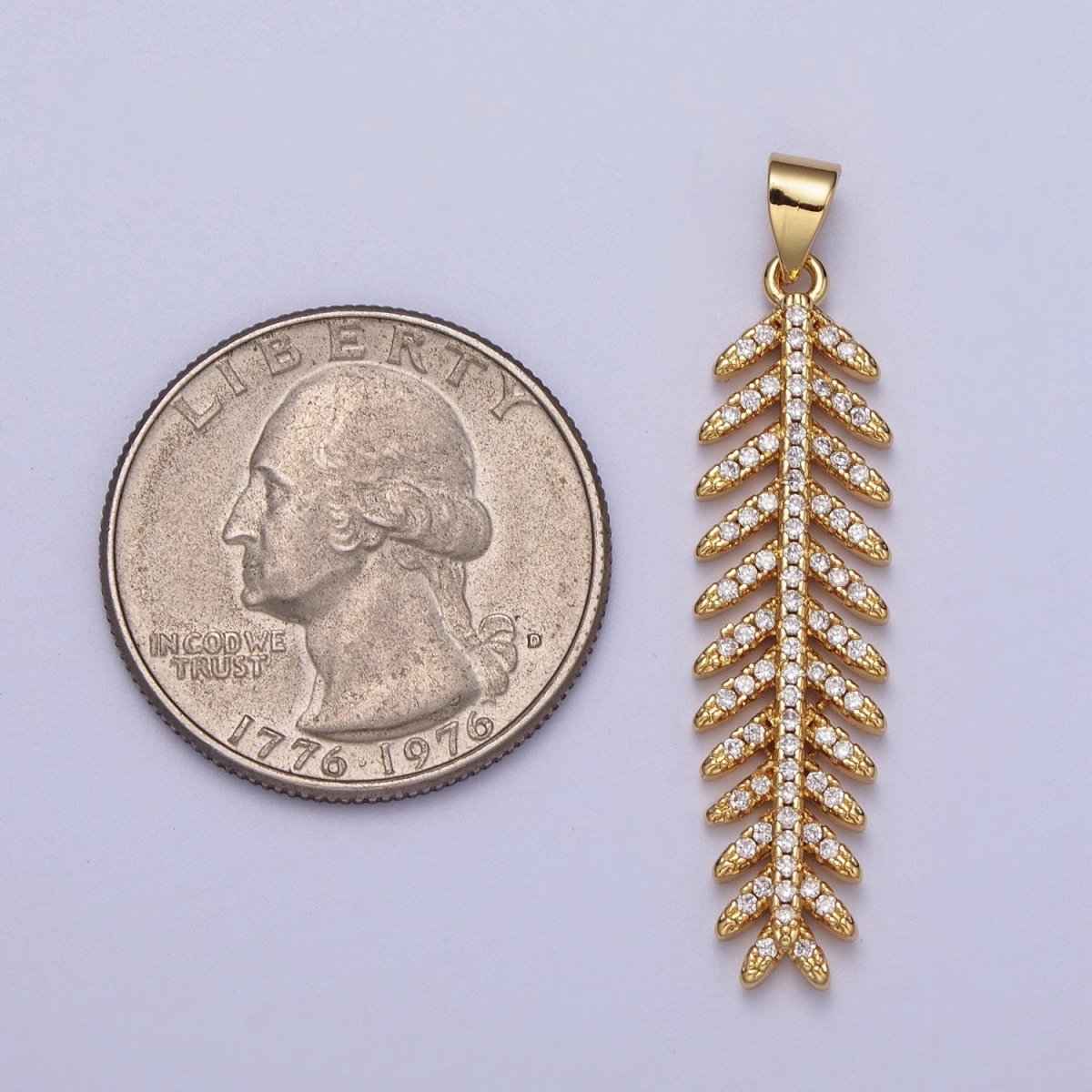 24K Gold Filled Long Majesty Palm Leaf Micro Paved CZ Pendant I - 315 - DLUXCA