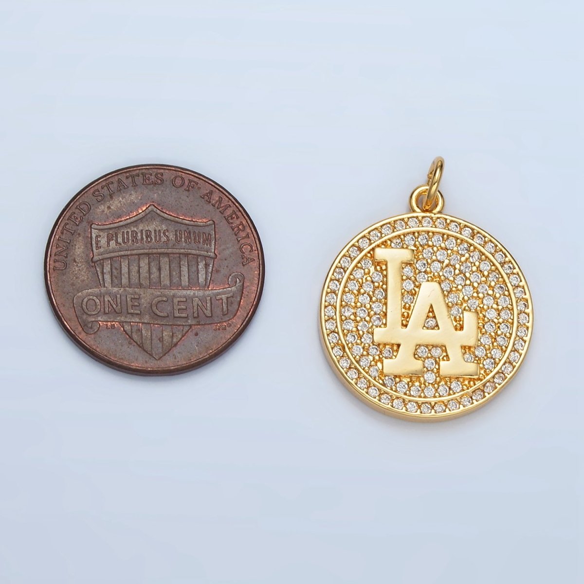 24K Gold Filled "Los Angeles" Micro Paved CZ Round Charm in Gold & Silver | AG893 - DLUXCA