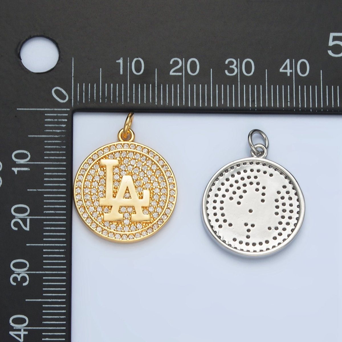 24K Gold Filled "Los Angeles" Micro Paved CZ Round Charm in Gold & Silver | AG893 - DLUXCA