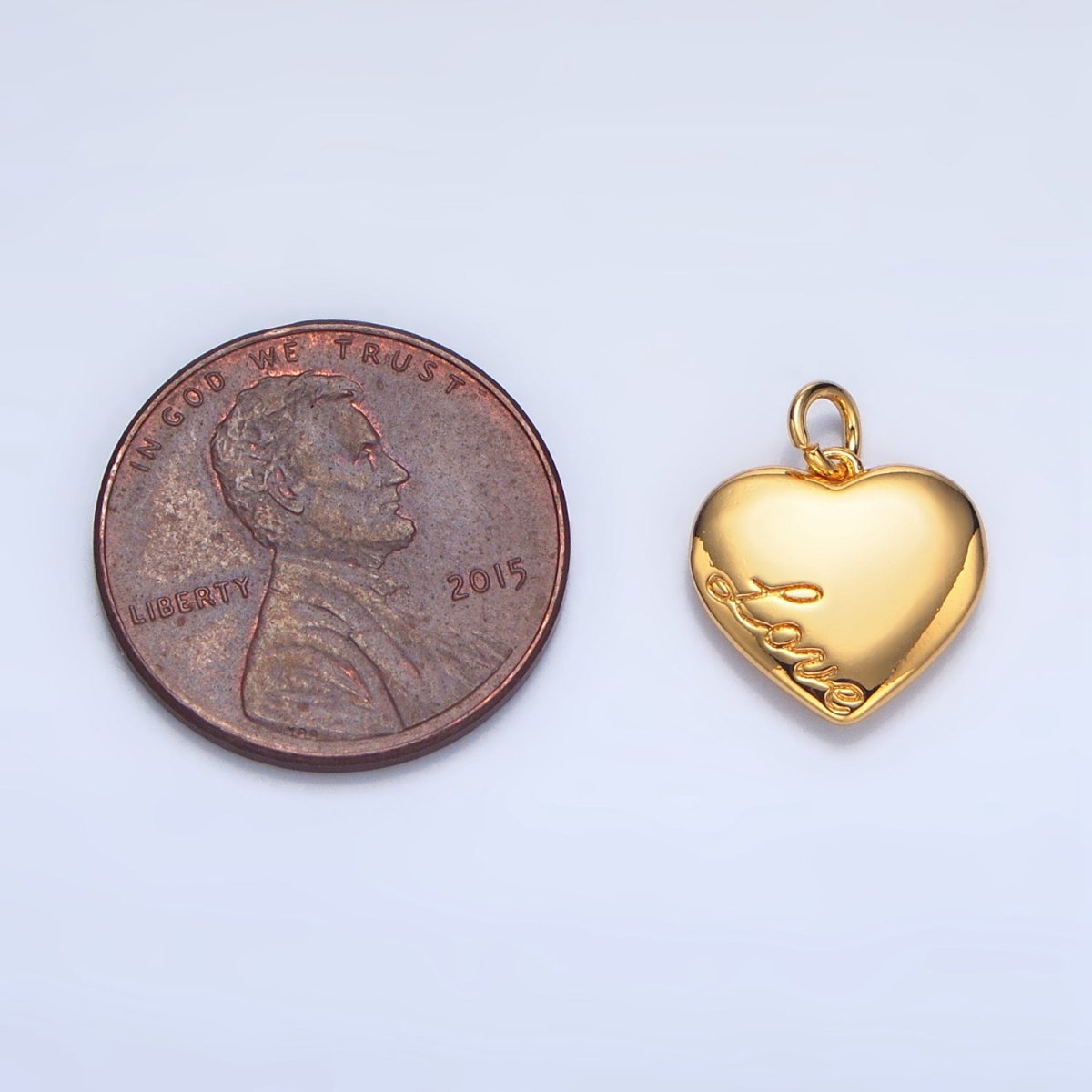 24K Gold Filled "Love" Cursive Script Chubby Heart Charm | X600 - DLUXCA