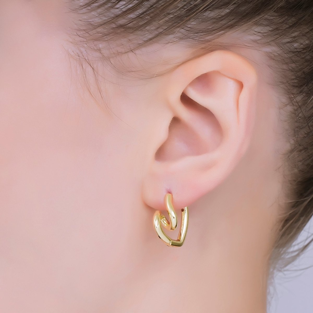 24K Gold Filled Love Twirled Heart Hinged Huggie Hoops Earrings | AJ - 066 - DLUXCA