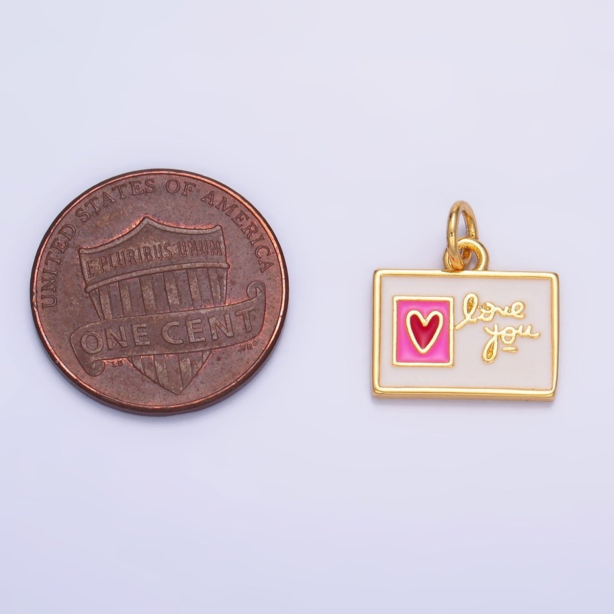 24K Gold Filled "Love You" Script Enamel Post Card Charm | W276 - DLUXCA