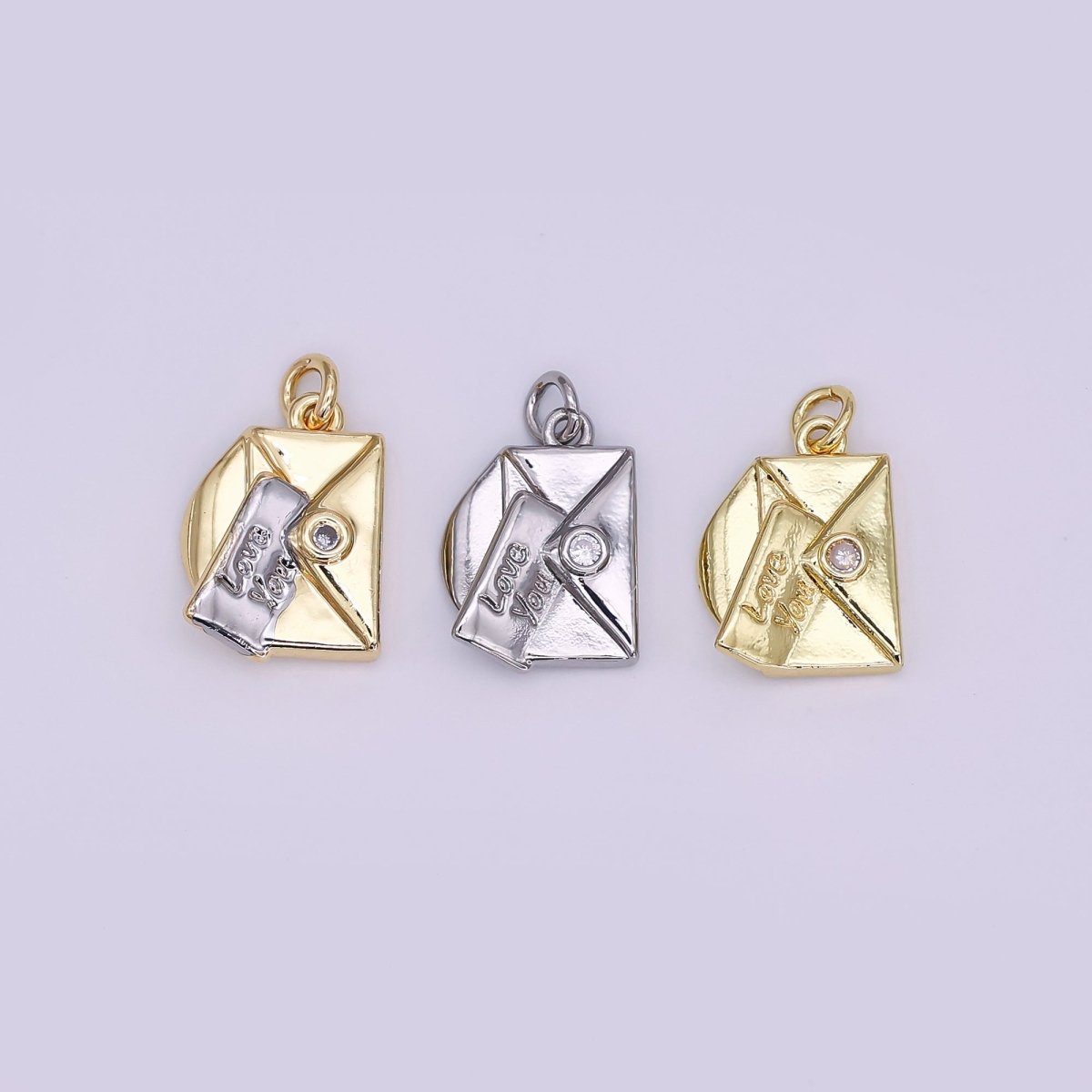 24K Gold Filled "Love You" Script Letter CZ Charm in Gold, Silver & Mixed Metal | W101 N046 - DLUXCA