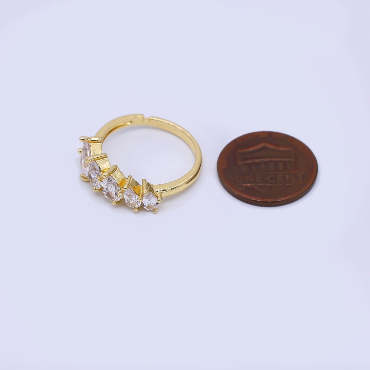 24K Gold Filled Marquise CZ 5 - Diagonal Sets Solitaire Adjustable Ring | O - 1083 - DLUXCA