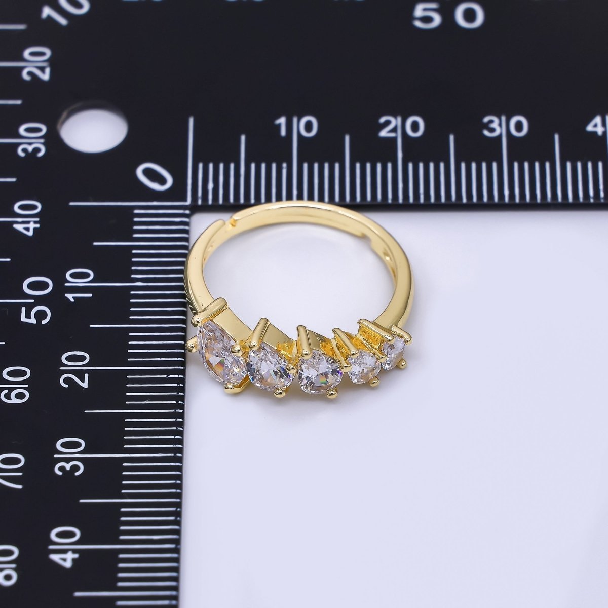 24K Gold Filled Marquise CZ 5 - Diagonal Sets Solitaire Adjustable Ring | O - 1083 - DLUXCA