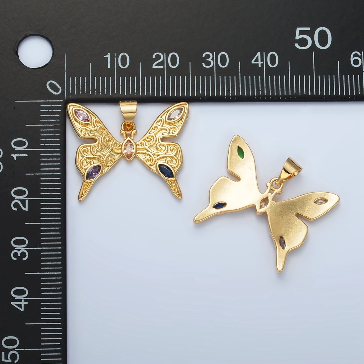 24K Gold Filled Marquise CZ Artisan Butterfly Mariposa Insect Pendant | I285 - DLUXCA