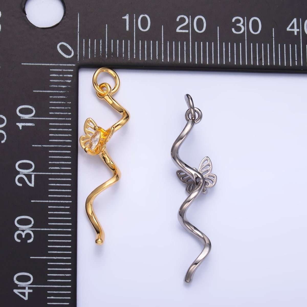 24K Gold Filled Marquise CZ Butterfly Curl Charm in Gold & Silver | W448 - DLUXCA