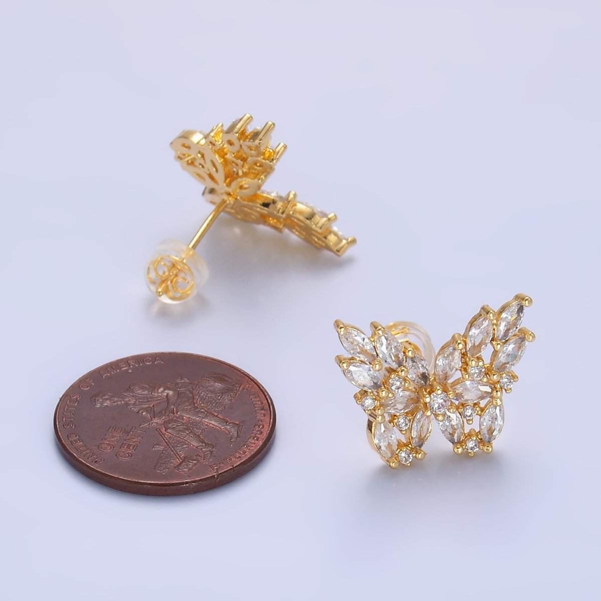 24K Gold Filled Marquise CZ Butterfly Insect Earring | AB984 - DLUXCA