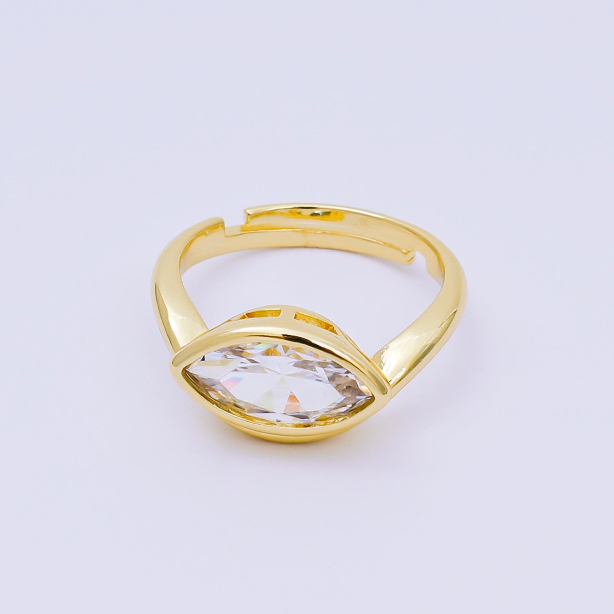24K Gold Filled Marquise CZ Eye - like Simple Round Adjustable Ring | O - 1456 - DLUXCA