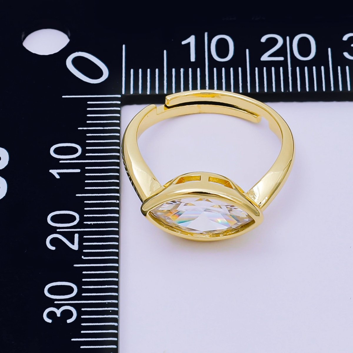 24K Gold Filled Marquise CZ Eye - like Simple Round Adjustable Ring | O - 1456 - DLUXCA